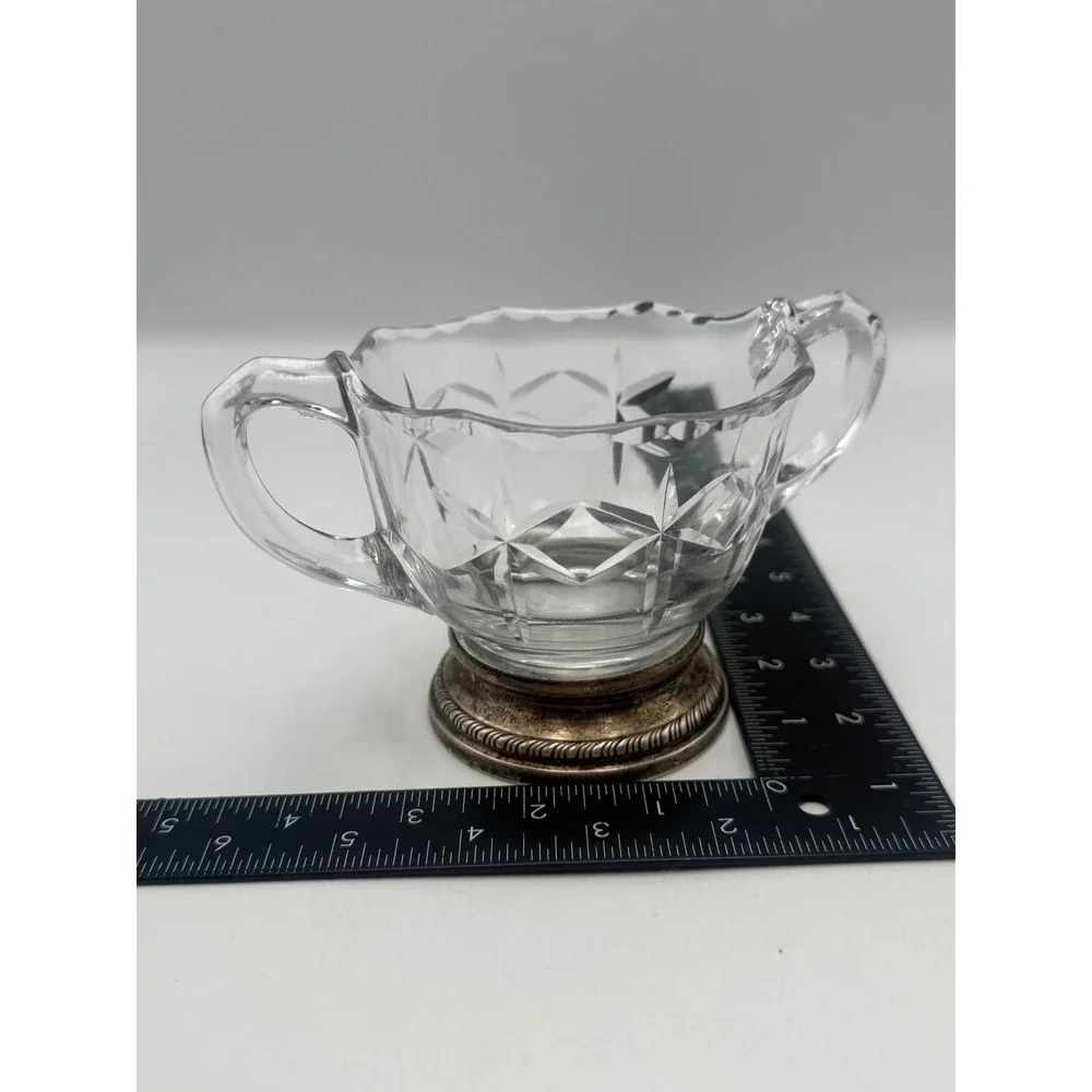 Duchin Creation Sterling Silver Weighted Base Cut Glass Creamer and Sugar Set
